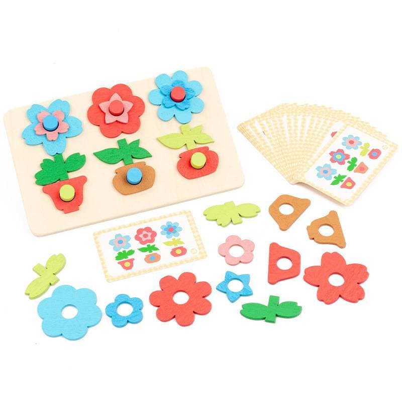 RGN Conjunto De Quebra-Cabeça De Flor De Madeira , Forma De Cor , Brinquedo Manchado , Brinquedos Sensoriais Educativos 
