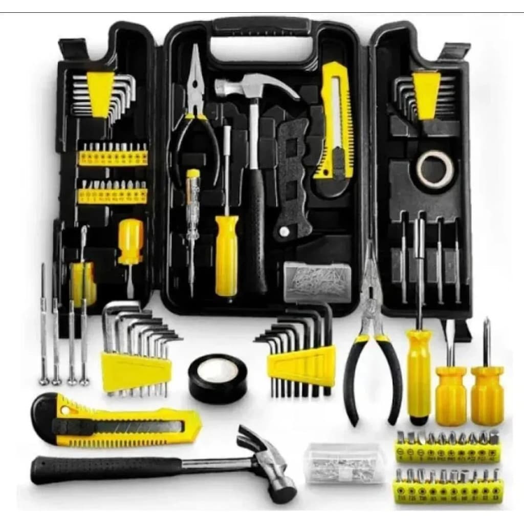 Jogo de Ferramentas Completo 200 Peças com Maleta Organizadora Preta Kit Profissional para Casa Manutenção Reparos