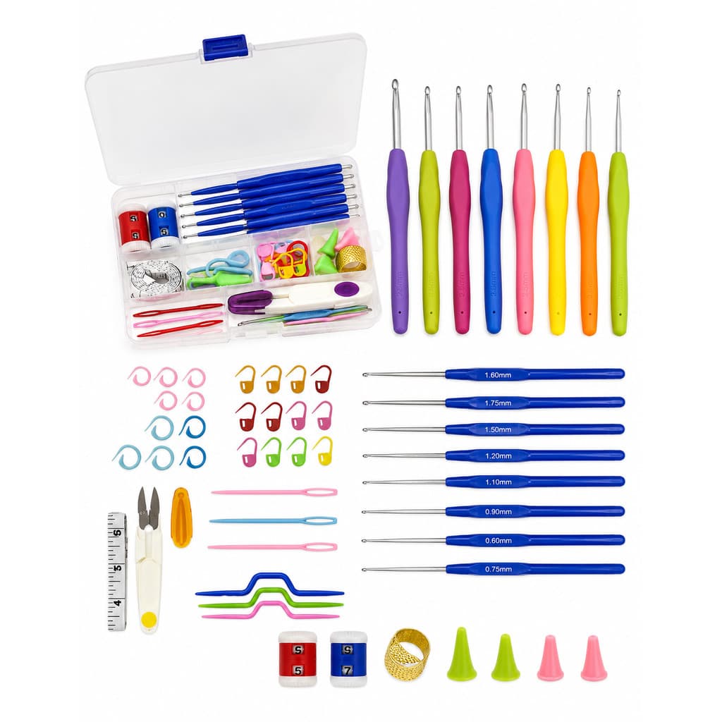 Kit Crochê Completo 53 Peças 16 Agulhas Soft Ergonômicas Tesoura e Estojo Amigurumi Iniciante	
