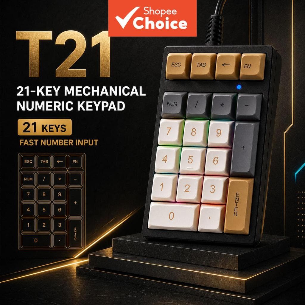 Teclado mecânico T21 teclado para jogos teclado de teclas 21 teclas USB com fio LED 9 efeitos de iluminação teclado