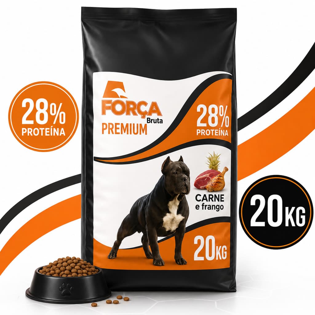 Ração Força Bruta Premium Power 20kg Para Cachorros 28% Proteína Carne Frango
