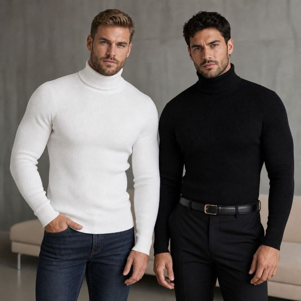 Kit 2 Cacharrel Gola Alta Masculina Blusa de Frio Tricot Lã Agasalho Casaco Moda Inverno Trabalho