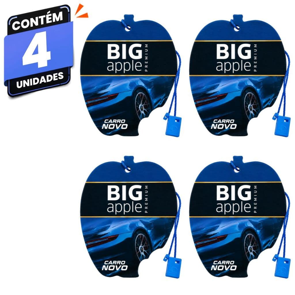 Kit 4 Aromatizantes Premium Para Carro Big Apple Carro Novo Sachê Automotivo Couro Aroma Fresco até 5 Semanas