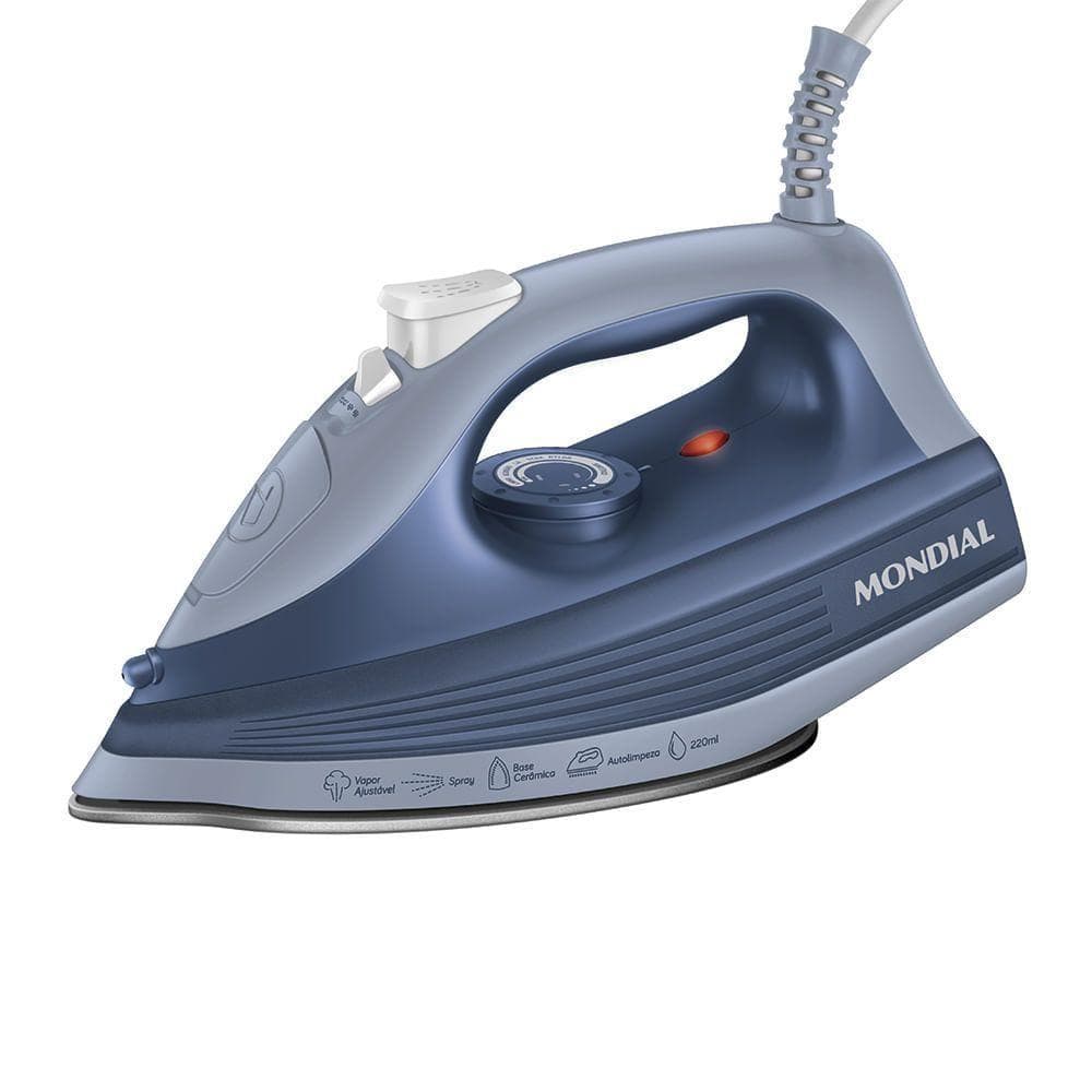 Ferro a Vapor Seco Mondial FVN-02-BL Base Cerâmica Azul 1800W 220V
