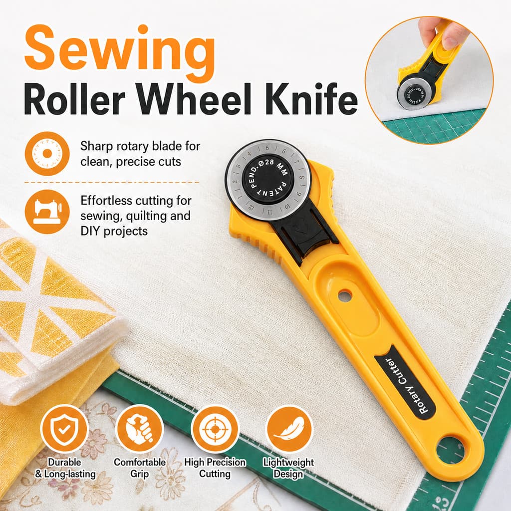 Cortador Rotativo 28mm com Roda de Lâmina para Patchwork, Tecido, Couro e Artesanato, Faca de Corte Redonda