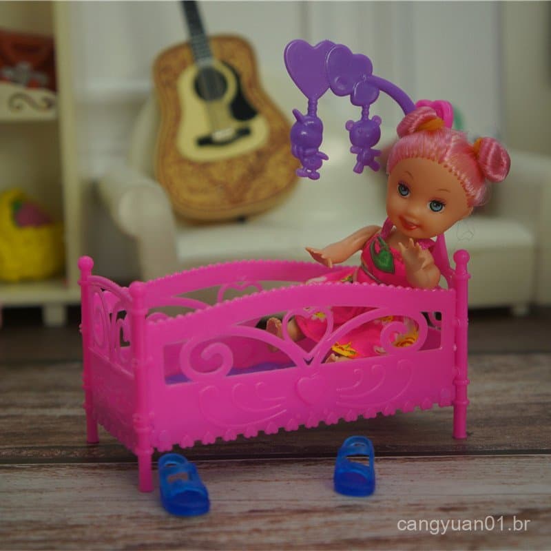 Boneca articulada, acessórios de brinquedo educativo, mini boneca Kelly, berço de bebê, balanço, brincadeira de faz de c