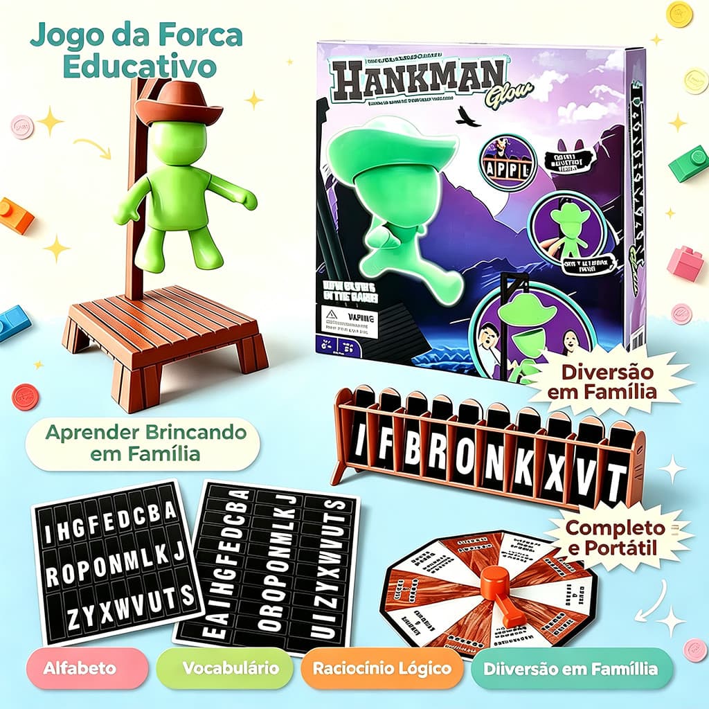 Jogo da Forca Brinquedo de Mesa Educativo, Jogo de Adivinhar Palavras para Crianças e Família, Jogo Alfabeto Diversão