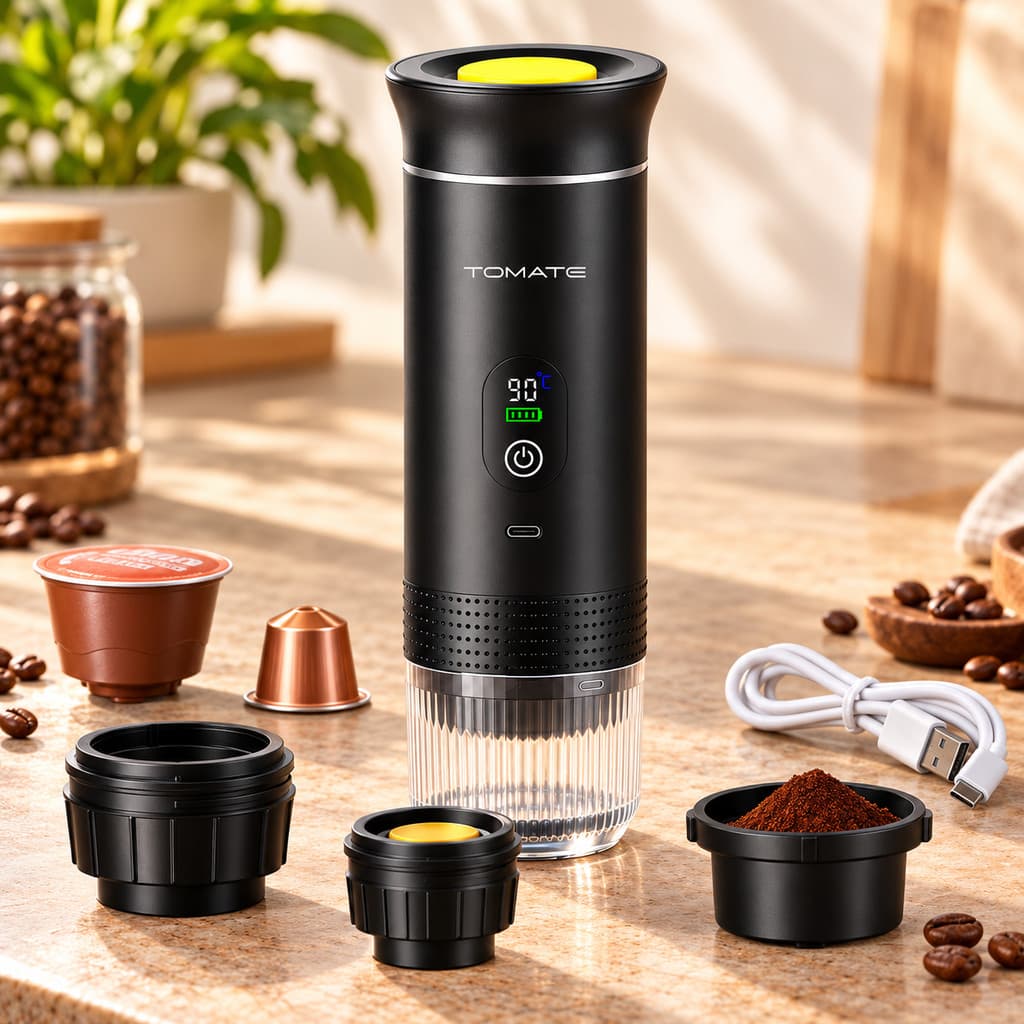 Cafeteira Portátil Elétrica Expresso USB Recarregável para Café em Cápsulas e Pó Quente ou Frio