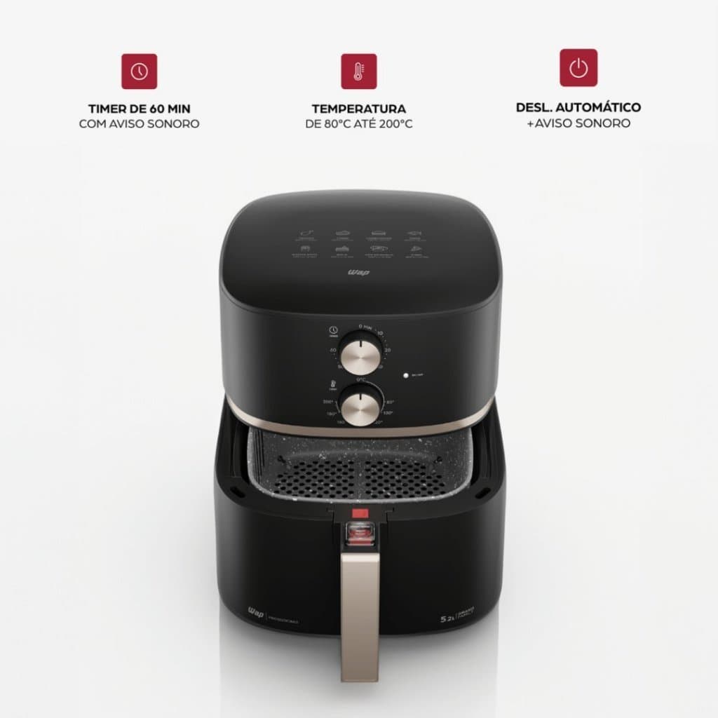 Air Fryer Gray Stone WAP 5,2L Fritadeira Elétrica Sem Óleo Alta Capacidade