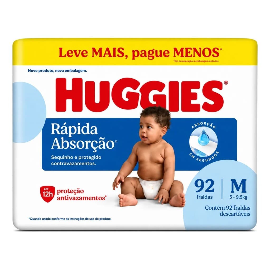 Fralda Huggies Tripla Rápida Proteção Hiper Tamanho M  C/ 92