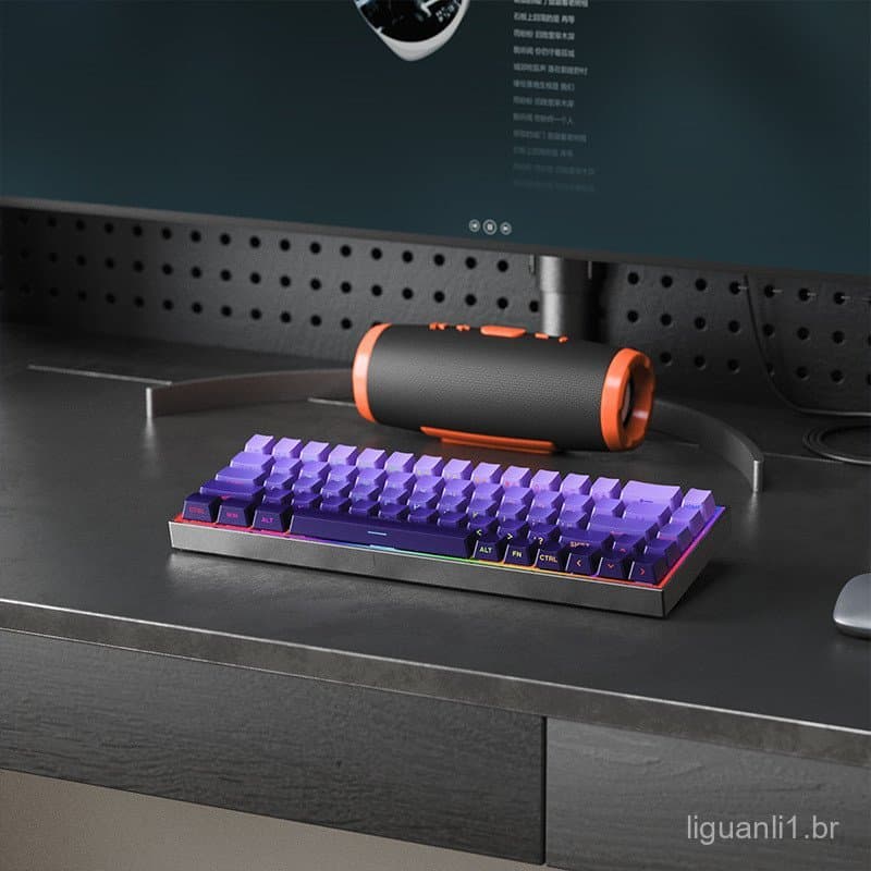 Teclado mecânico de eixo verde personalizado, teclado portátil com fio de 68 teclas para jogos de escritório e gravação 