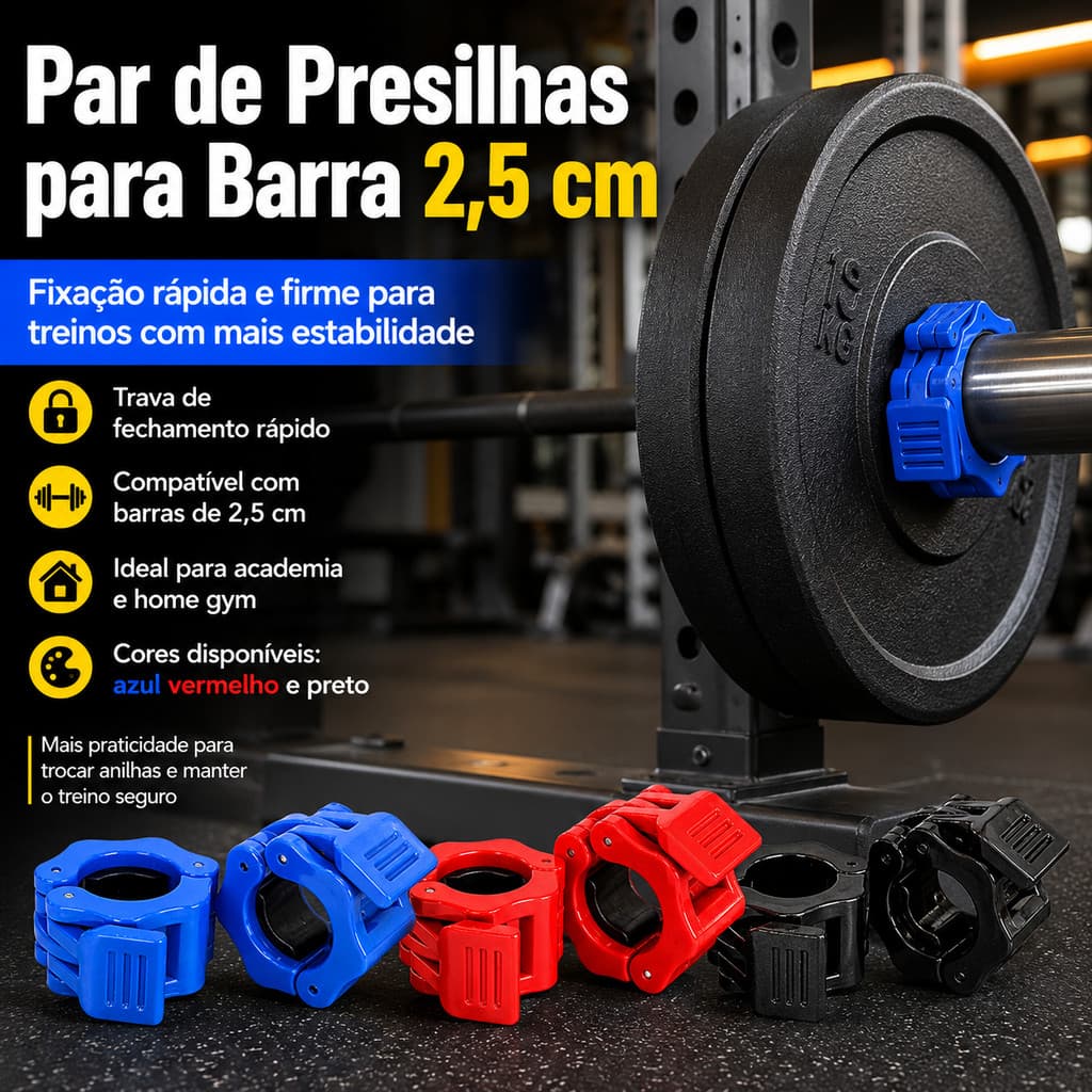 Par Presilha Barra 25mm Clip Trava Rápida Pequena Barra de Academia Para Acessórios de Musculação Anilha Halter
