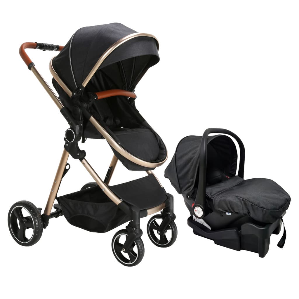Carrinho de Bebê Travel System Mike Gold/Preto com Bebê Conforto e Base