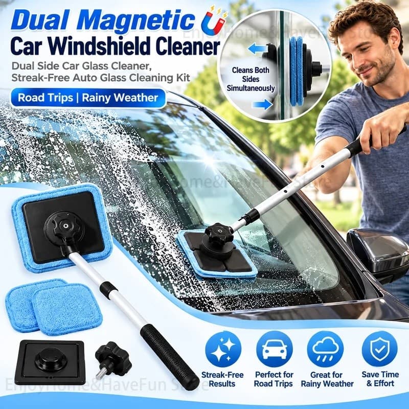 Limpador de para-brisas de carro com dupla ação magnética, limpador de vidros de carro com dupla face, kit de limpeza de