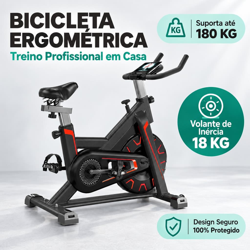 Bicicleta Ergométrica Roda De 18KG Inércia Profissional Spinning Academia Silenciosa - Suporta Até 180kg