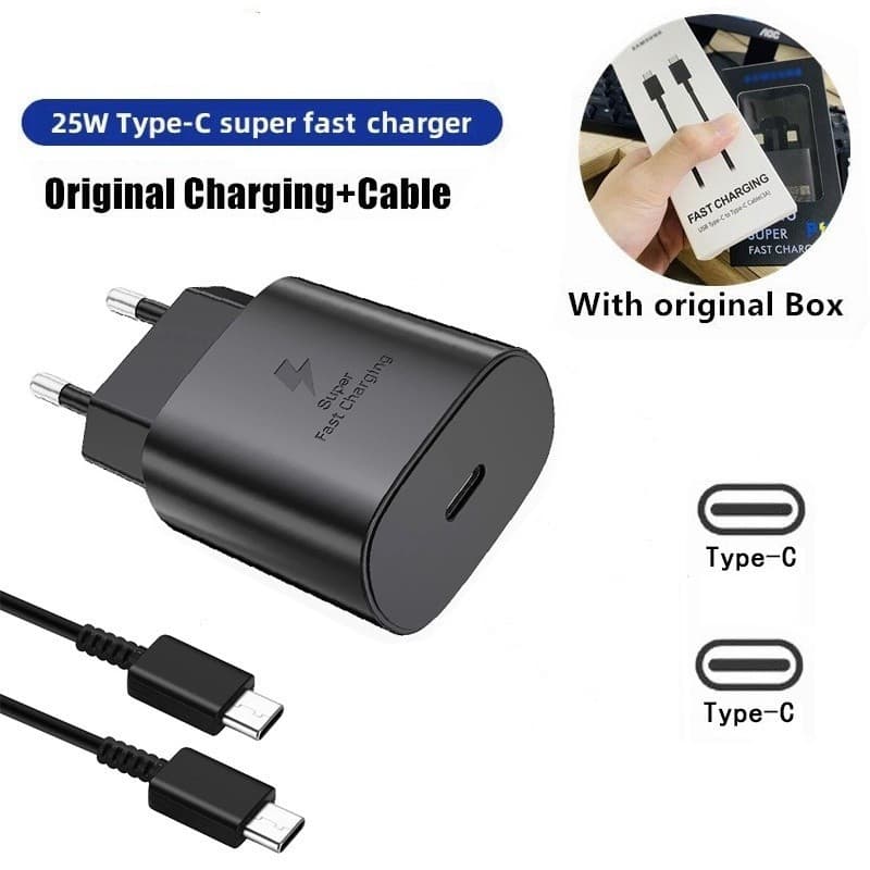 Carregador 25W Turbo Carregamento Super Rápido USB C + Cabo Tipo C
