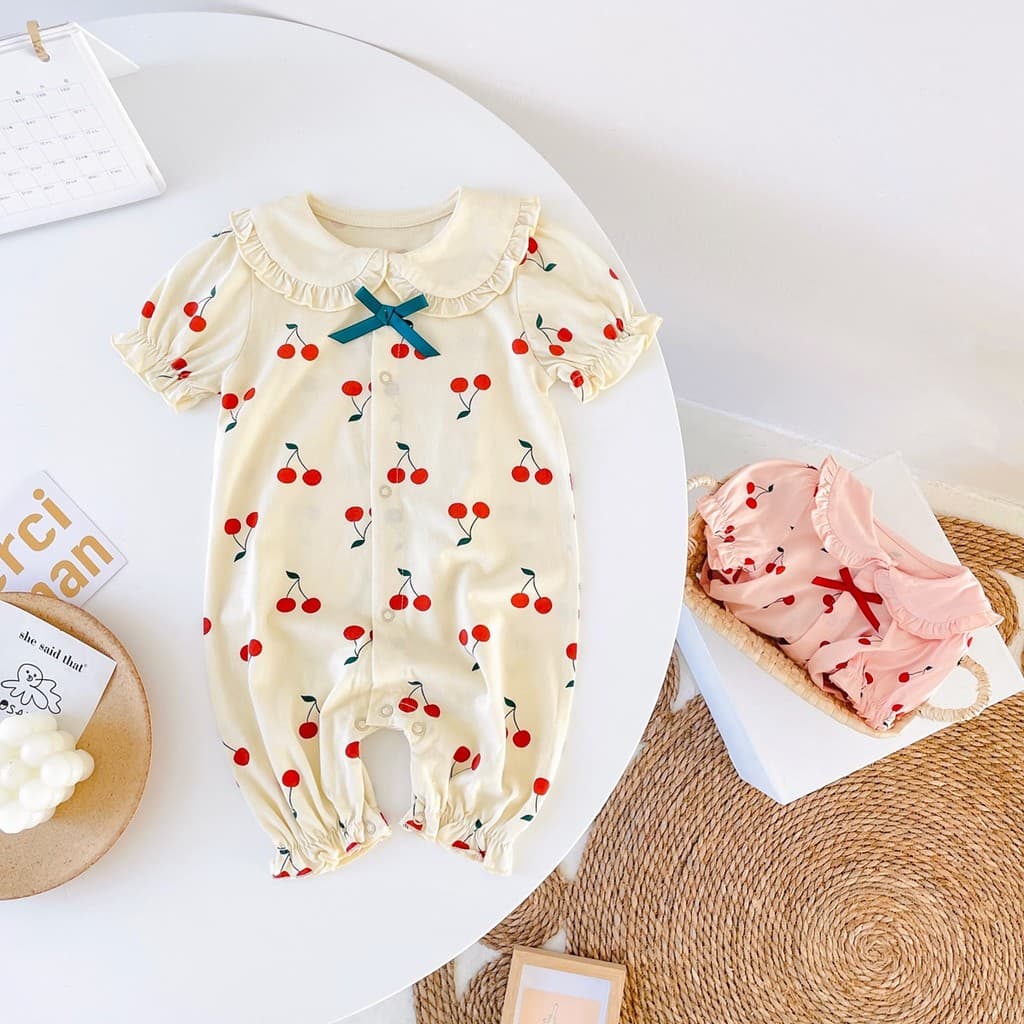 Verão bebê macacão cereja bebê menina macacão puro algodão recém-nascido versão coreana roupas de bebê