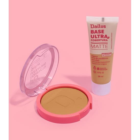 Kit Pele Dailus Base Líquida + Pó Compacto *Escolha sua Cor* CORES:KIT BASE + PÓ D7