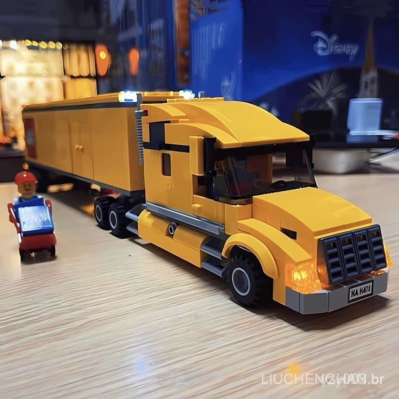 Blocos de montar da série Lego City, grande caminhão amarelo 63221, caminhão de camping, estação de ônibus, RV, brinqued
