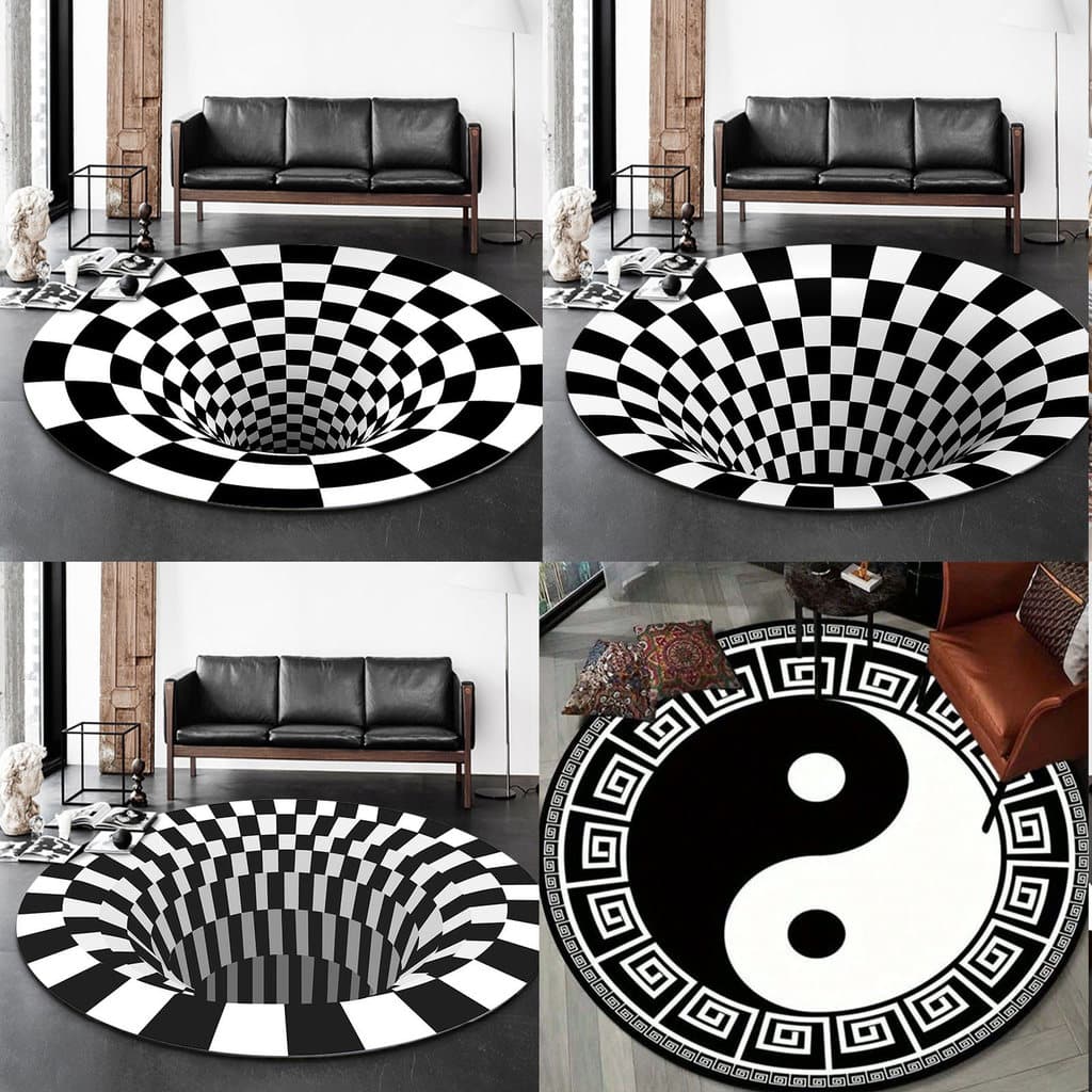 3D Vórtice Ilusão Óptica Tapetes Armadilha Área Antiderrapantes Redondos Para Sala De Estar Tapete 60cm 80cm