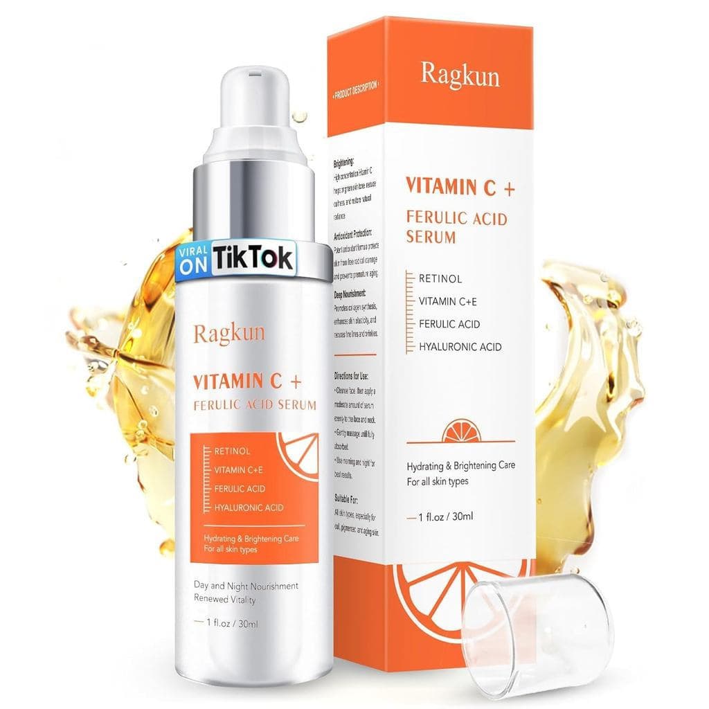 Sérum Facial Ragkun 20% Vitamina C, Sérum Facial com Retinol, Sérum Facial Anti-Manchas, Ácido Frutal CE, Ácido Hialurôn