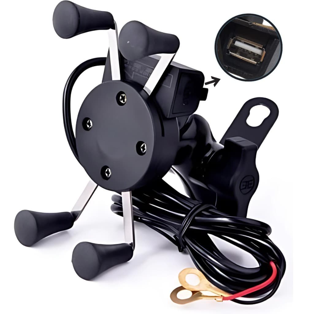 Suporte Garra Para Celular Moto Universal Com Carregador Usb Rapido de Metal X Aranha