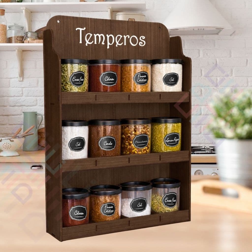 Suporte Porta Condimentos Em Madeira Porta Tempero com Potes de Parede Prateleira de cozinha
