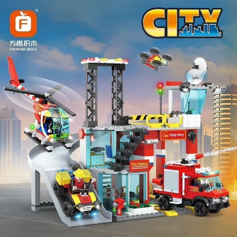 900 peças de blocos de montar Lego, pista de cidade, estação de bombeiros, blocos de montar educativos para meninos 2YUV
