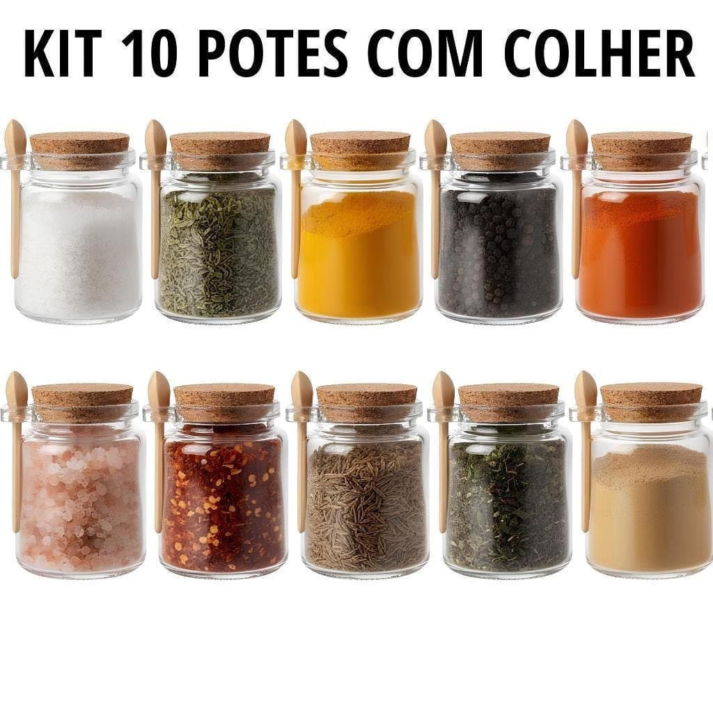 Pote De Vidro Com Colher Em Bambu E Tampa Rolha Saleiro E Porta Tempero Organizador De Condimentos