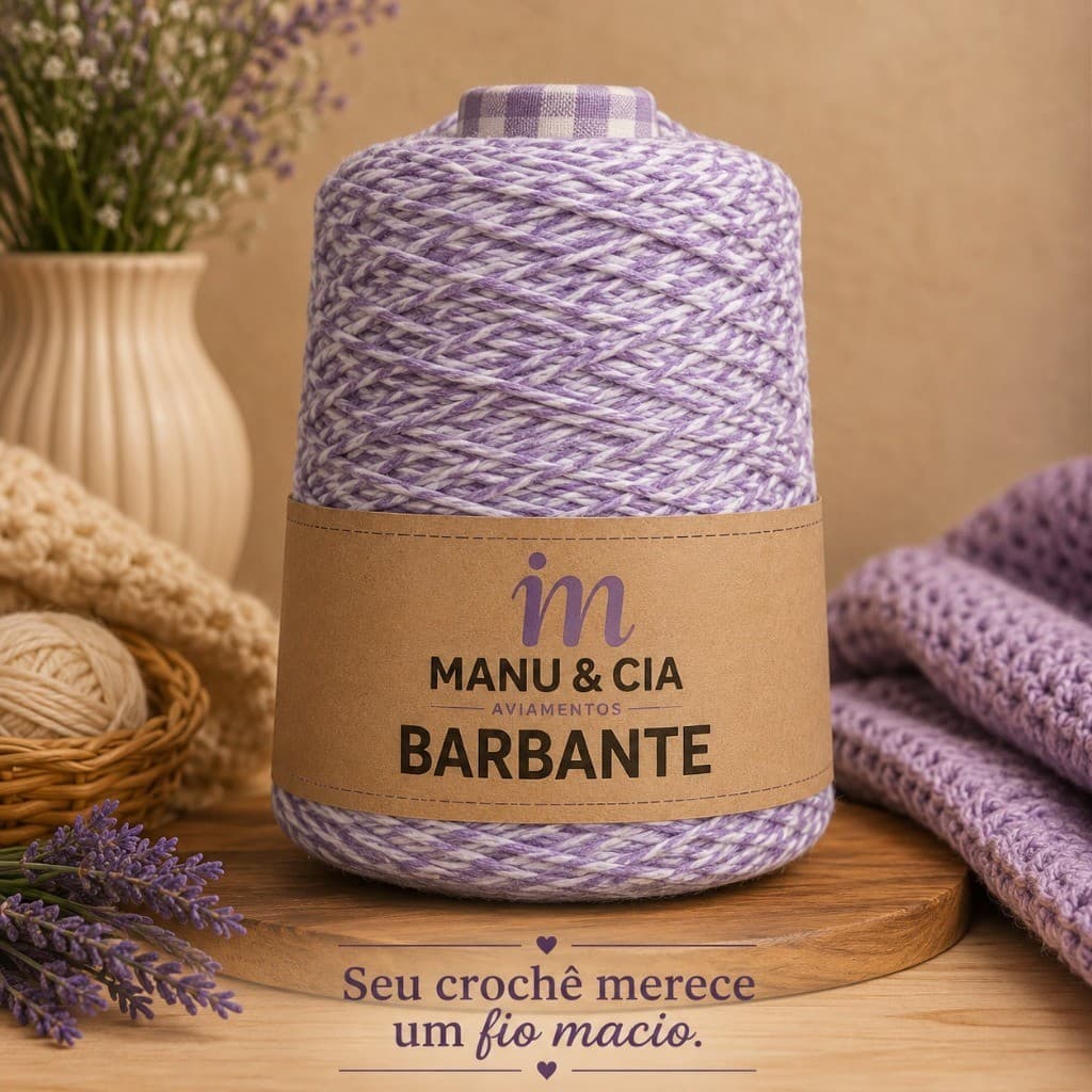 Barbante 6 Mesclado Lavanda Suave (Branco/Lilás) para Crochê e Bolsas | Fio Algodão