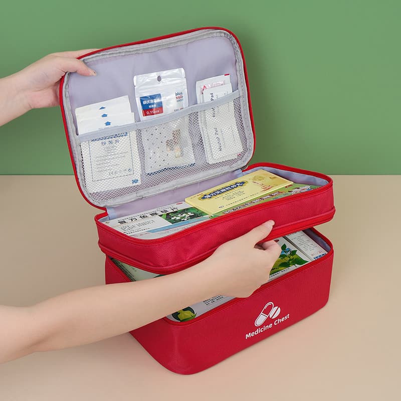Saco de armazenamento de medicamentos em camadas de grande capacidade Kit de primeiros socorros domésticos Kit de emergê