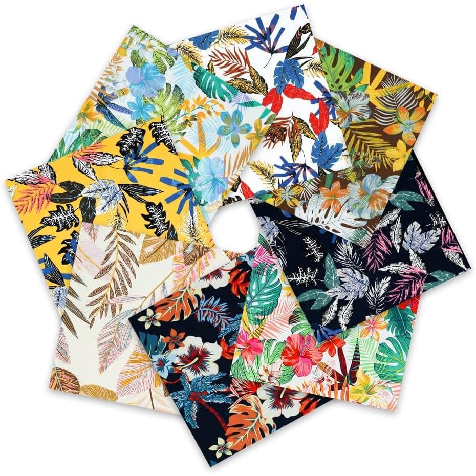 Tecido Tropical Havaiano com Estampa Floral de Folhas de Verão, 15,7 x 19,7 Polegadas, Tecido para Patchwork e Quilting 