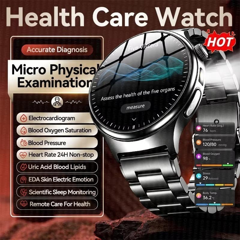 Homens Quentes Cuidados De Saúde Smartwatch Relógio Inteligente BP SPO2 Ácido Úrico ECG Temperatura De Gordura Arterial 