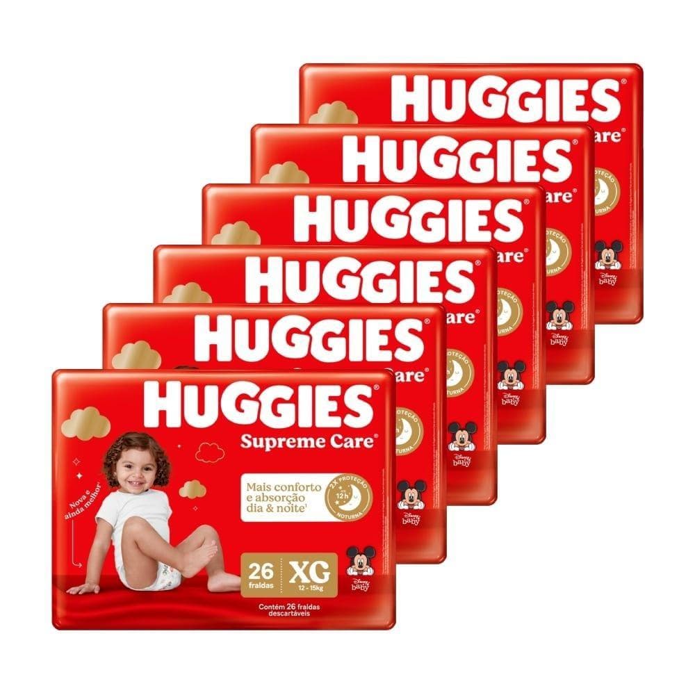 Fralda Descartável Huggies Máxima Proteção Tamanho XG - 6 Pacotes com 26 Fraldas - Total 156 Tiras
