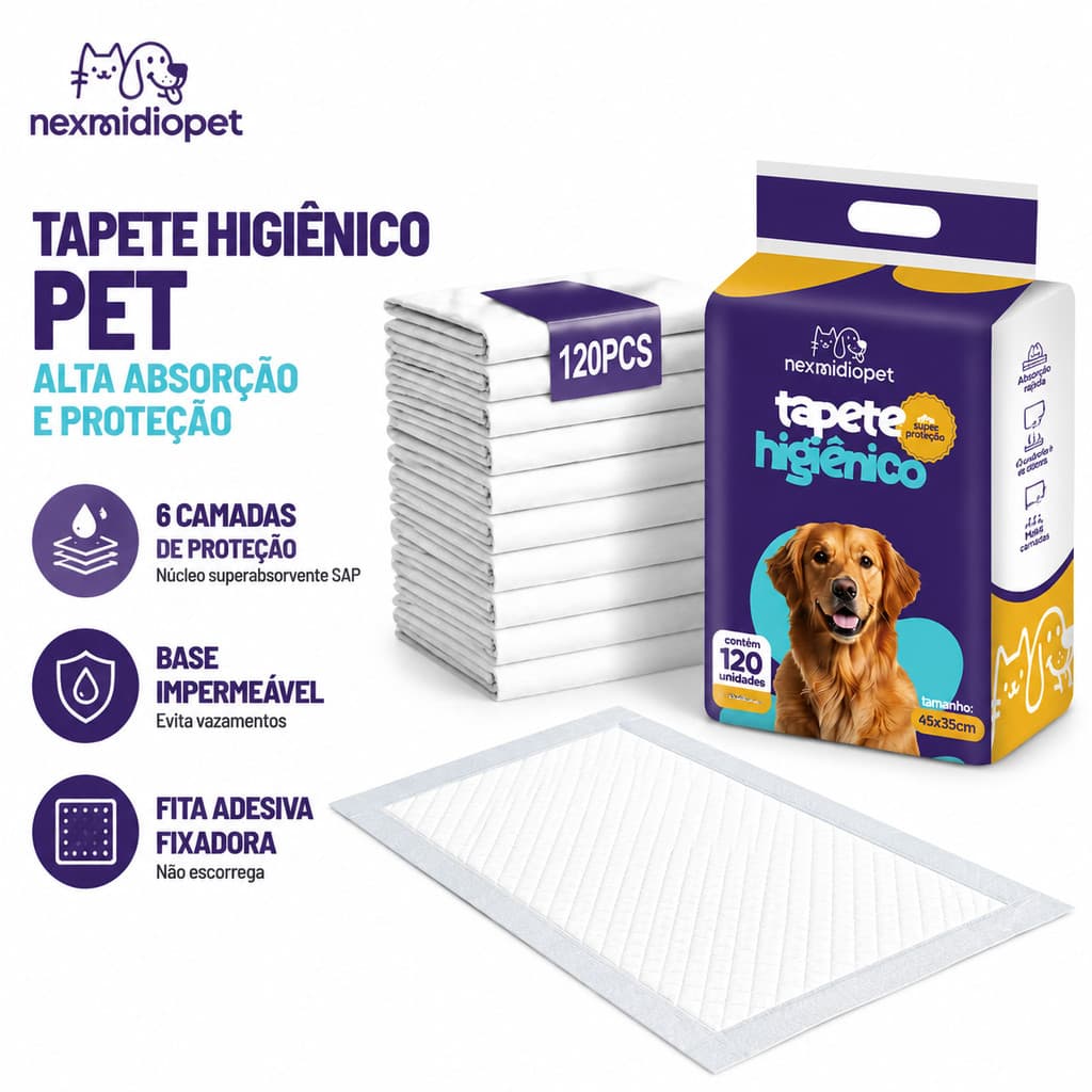 Nexmidiopet Tapete Higiênico Descartável para Cachorro 120/60/50/30 Unidades  Fralda Pet Xixi Cão Pequeno Médio