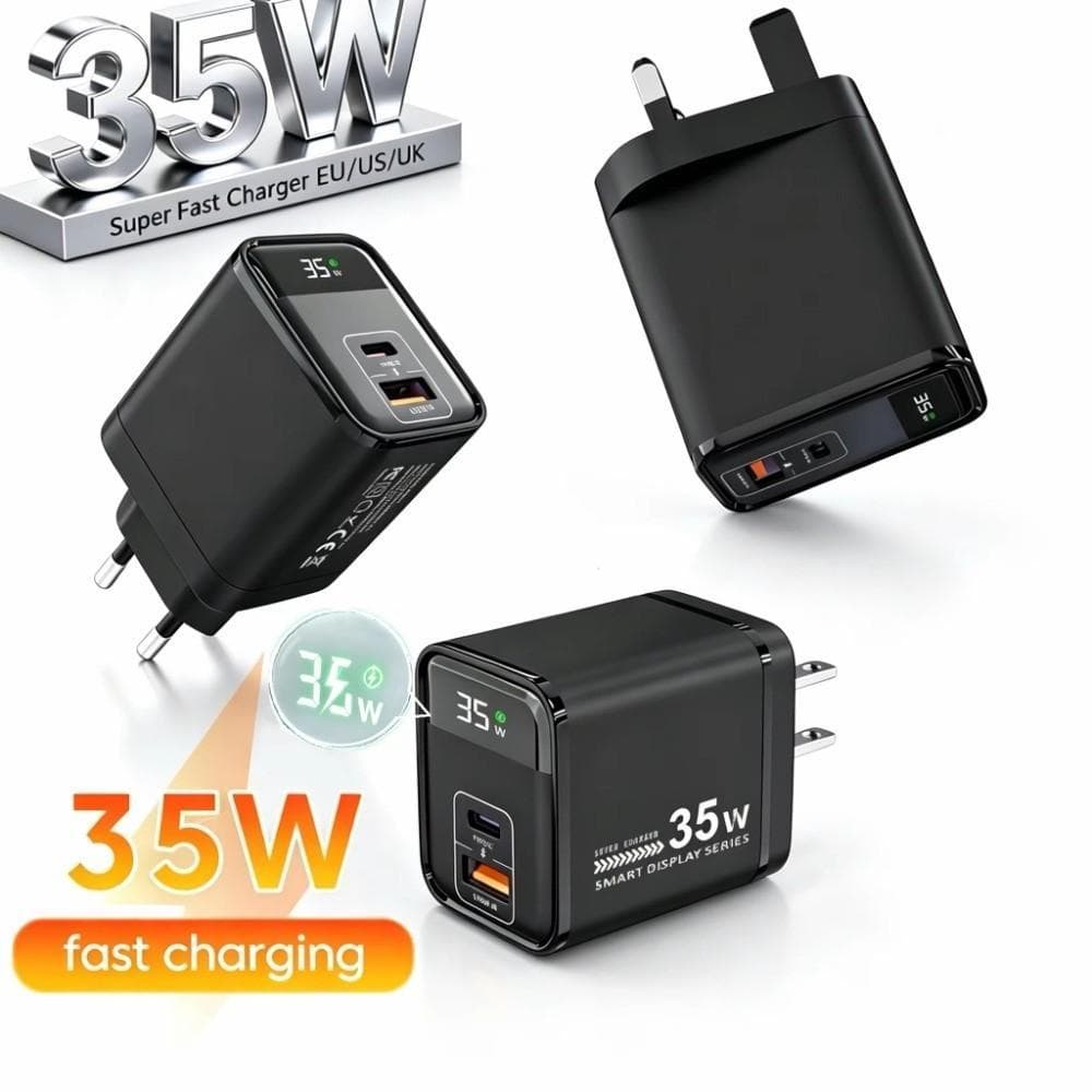 Adaptador De Carregador De Celular FIWICKA , Rápido De Telefone De Carga Rápida Com Display Digital , Saída De 35 W