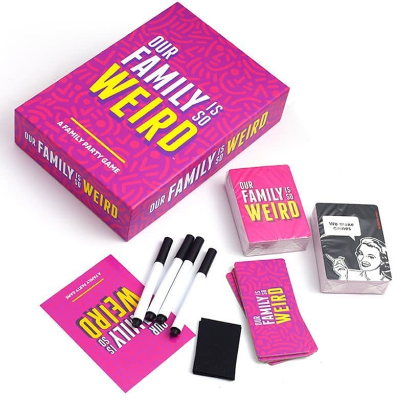 Nossa família é tão estranha, uma família peculiar, jogo de tabuleiro, cartas e brinquedos para festas e momentos de laz