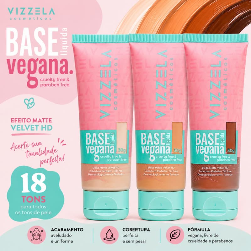 Base Efeito MATTE 30g Vegano Base Alta Cobertura Base de Rosto Base Liquida Base Vizzela Base Maquiagem Base Matte