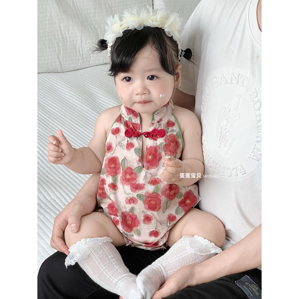 Estilo chinês bebê menina roupas de verão mês inteiro roupas de bebê cem dias roupas de bebê estilo ocidental vestido de