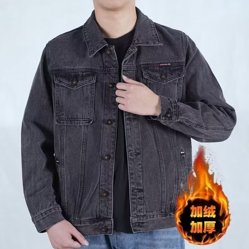 Forro de lã preto engrossado denim jaqueta masculina solta tamanho grande jaqueta inverno nova jaqueta jeans masculina