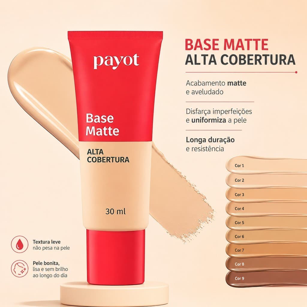 Base Líquida Matte Payot 30ml – Alta Cobertura e Longa Duração