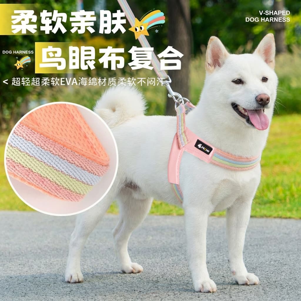 Coleira e guia para cães de pequeno e médio porte, respirável, para passeios, ideal para Bichon e Pomeranian NP7W