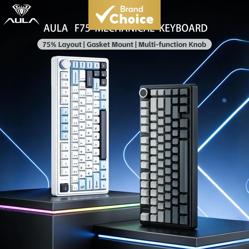 Teclados AULA F75, teclado mecânico 75% com layout contornado em gaxeta, RGB, conexão tripla (Bluetooth/2,4 GHz sem