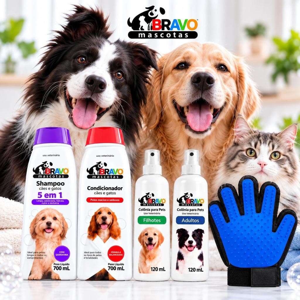 Kit Banho Pet Pet Clean para Cães e Gatos Shampoo 700ml+Condicionador 700ml c/ Luva Massageadora+Perfume 120ml-Pet Clean