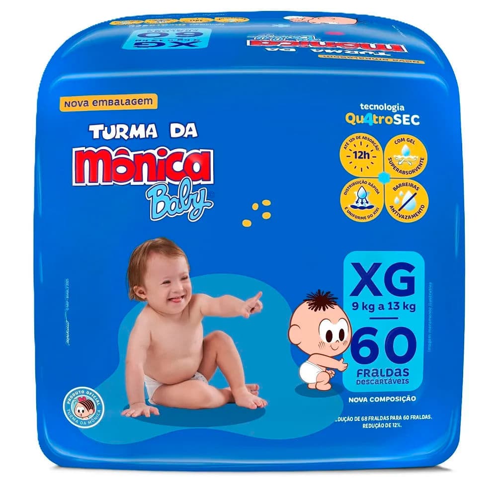 Fralda Descartável Turma Da Mônica Econômica XG - 60 Unidades