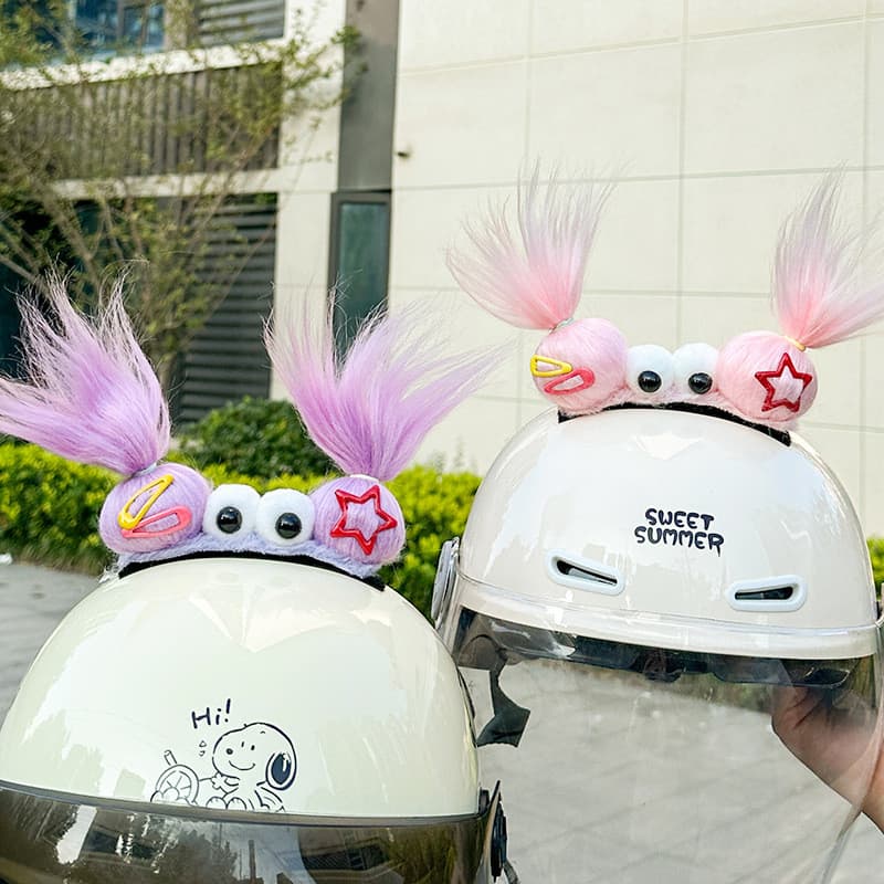 Acessórios para capacete de moto e scooter: trança de cabelo em formato de bola, adorável, para crianças, acessórios par