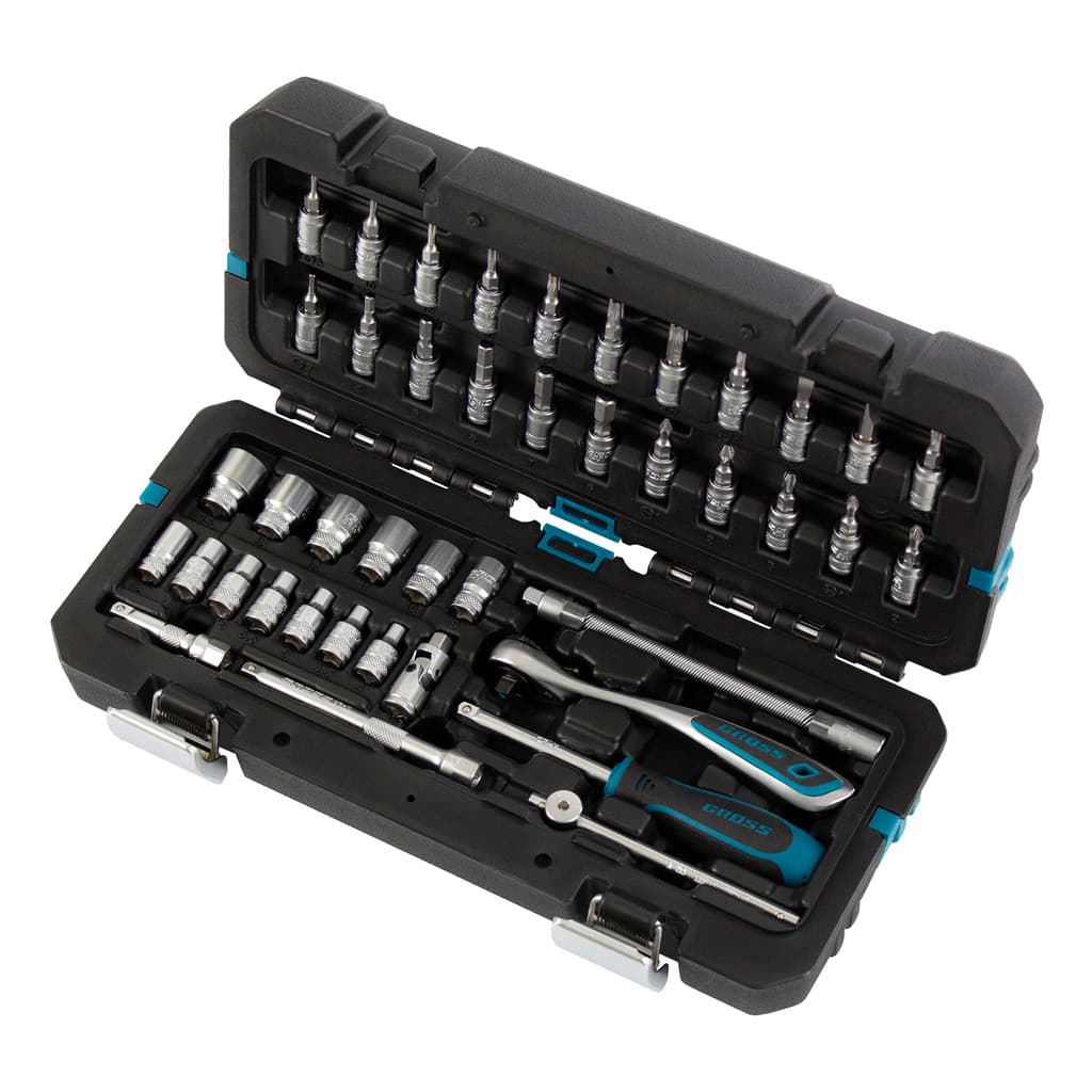 JOGO DE FERRAMENTAS, ENCAIXE 1/4, CATRACA 120 DENTES, CRV, MALETA PLASTICA, 42 PCS // GROSS