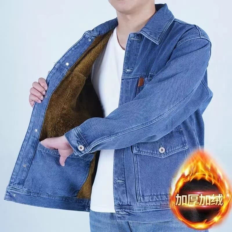 Forro de lã engrossado Denim jaqueta masculina estiramento High-End inverno quente jaqueta masculina lapela resistente a