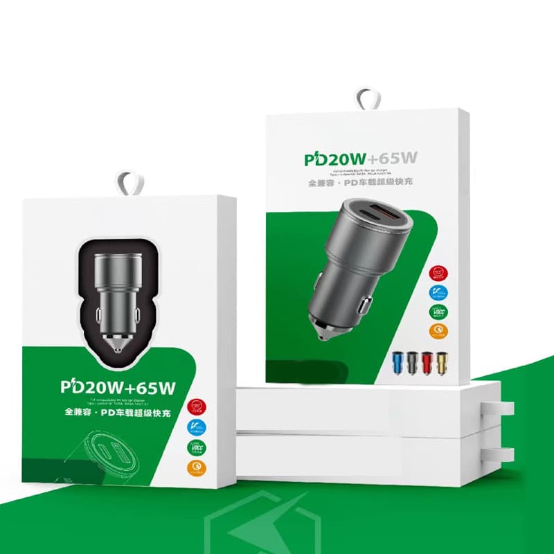 Carregador de carro de carga Super rápida 65W totalmente compatível PD 20W Carregador de carro VOOC Flash Charge H08