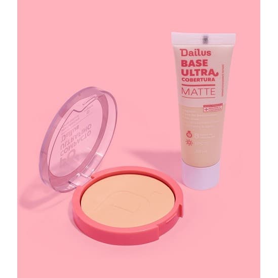 Kit Pele Dailus Base Líquida + Pó Compacto *Escolha sua Cor* CORES:KIT BASE + PÓ D1